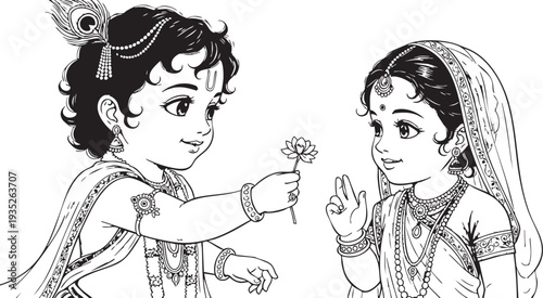 Krishna and Radha Cartoon Illustration.