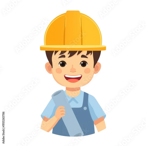 Cute Kid Construction Worker Mascot Vector
