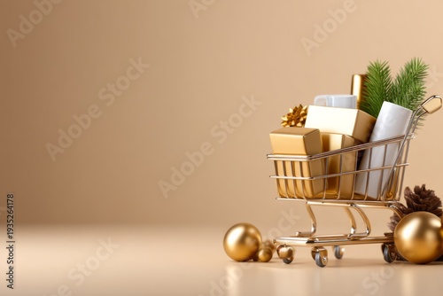 Elegant Shopping Cart with Gifts and Decor for Summer Luxury Promotion