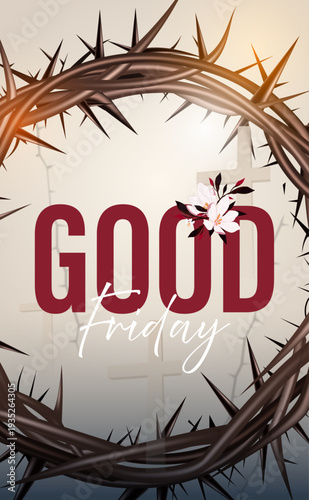 Good Friday Background with Crown of Thorns Frame and Bold Typography Christian Theme