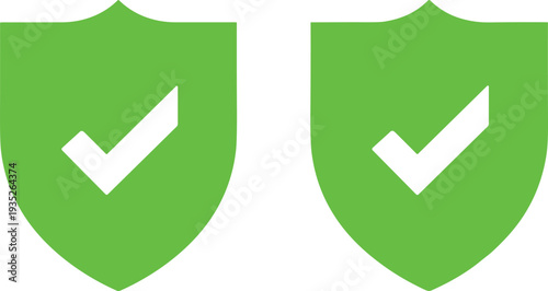 Vector collection of green shield icons with check mark, security protection symbols, verified safety badges, and digital trust elements for web