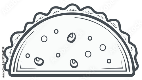 Hand drawn outline of a delicious taco with beans and cilantro filling