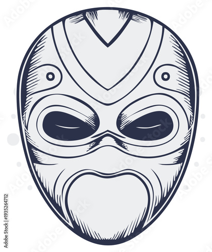 Stylized Tribal Mask Illustration with Intricate Design Elements for Cultural and Artistic Concepts
