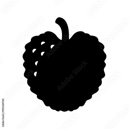 A Black Silhouette of Custard Apple with a Small Stem on White