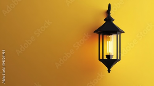 Wallpaper Mural A stylish black lantern is mounted on a vibrant yellow wall, casting warm light and shadows Torontodigital.ca