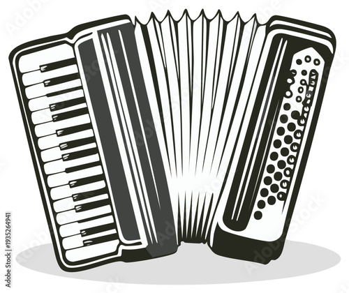 Illustration of a black and white accordion, isolated on white.