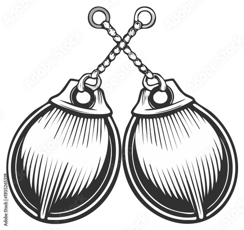 Vintage Style Handcuffs Illustration: Crossed Shackles and Chain Detail