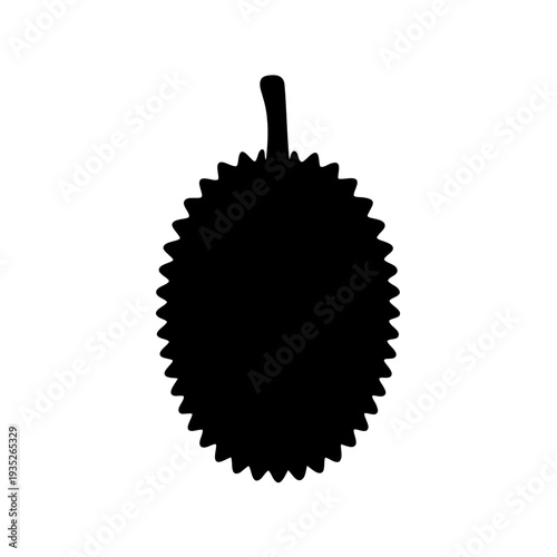 Silhouette of a spiky durian fruit, isolated against white backdrop