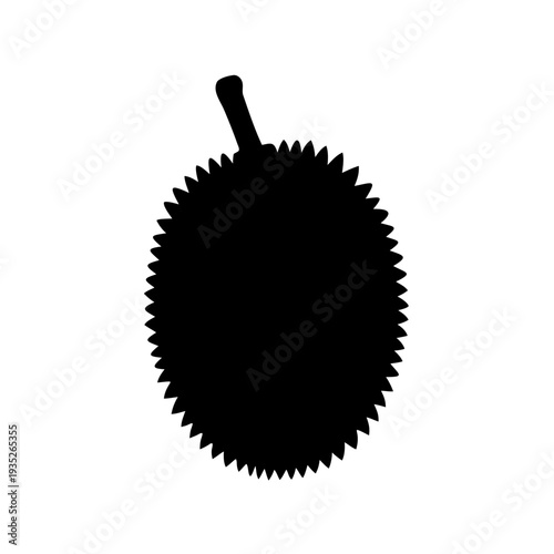 A dark silhouette of a Durian fruit with its distinctive spiky exterior