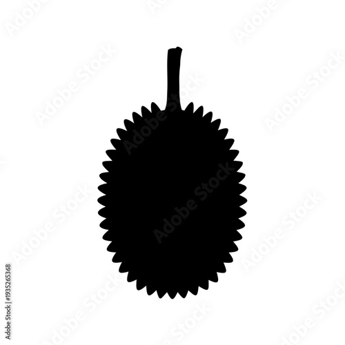 Black silhouette of a durian fruit with sharp thorns and stem