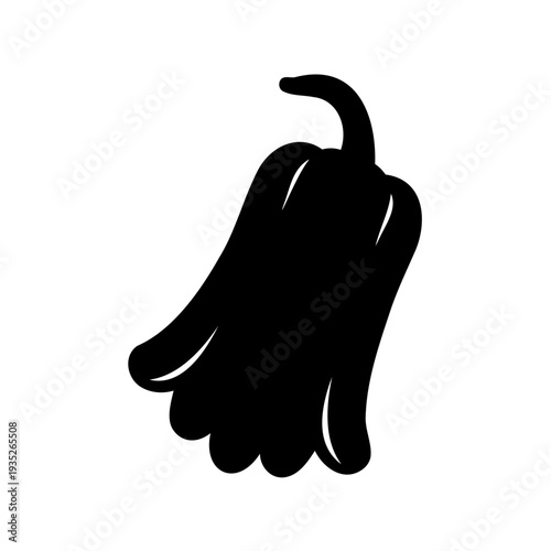 Stylized black silhouette of bell pepper vegetable on white background