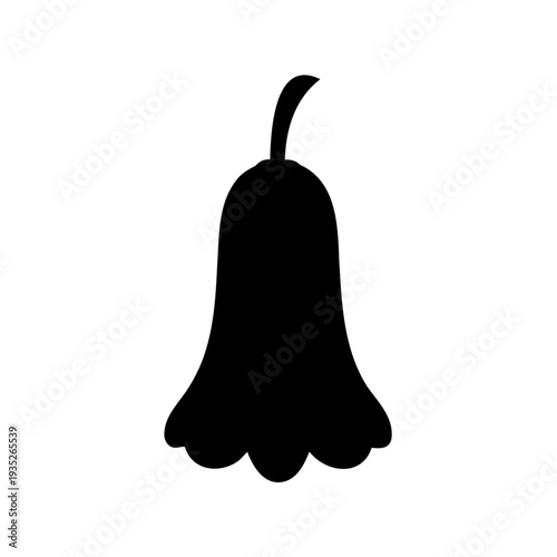 Black silhouette of an upside down flowering bell with white background