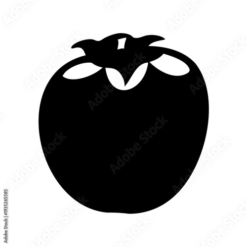 Simple black and white silhouette image of a ripe, juicy tomato