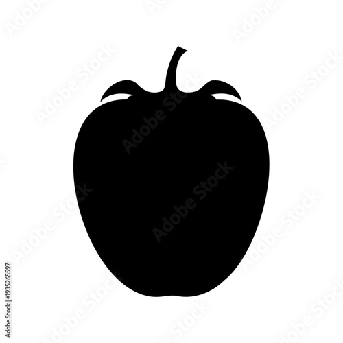 Silhouette illustration of a fresh ripe apple with stem and leaves