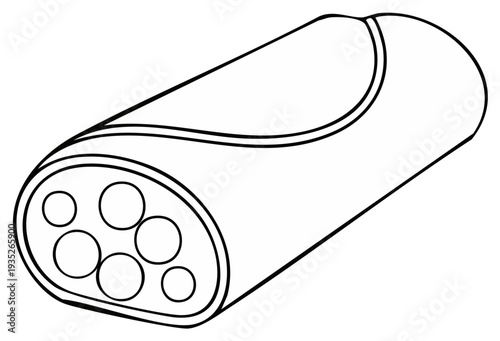 Outlined Crepe or Burrito Illustration: Isolated Delicious Food Drawing with Filling Circles