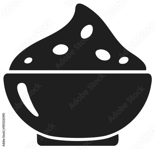 Stylized black icon of a bowl filled with mashed potatoes or dip