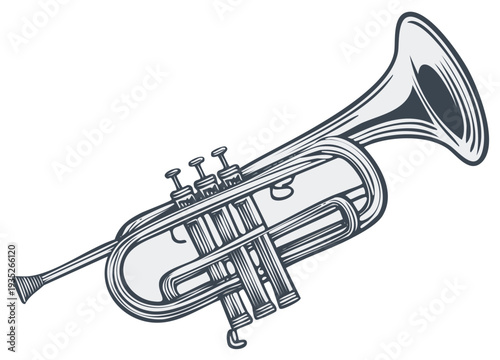 Illustration of a silver brass trumpet music instrument