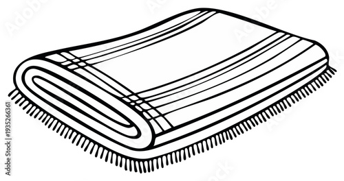 Illustration of a rolled striped rug with fringe for use as a decorative element in a room or as a floor covering