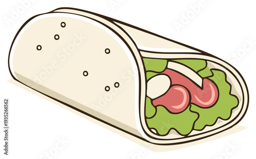 Delicious Cartoon Wrap Sandwich with Lettuce Tomatoes and Creamy Filling