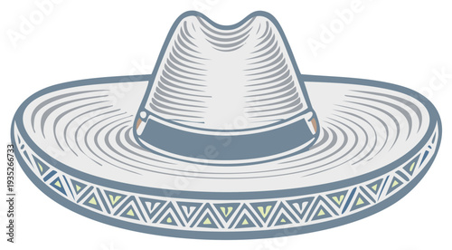 Traditional Mexican Sombrero Hat with Decorative Band Isolated Illustration