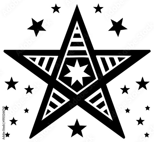Abstract Geometric Star Symbol with Small Stars Around