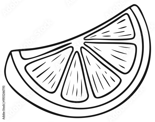 Black and white illustration of a citrus wedge