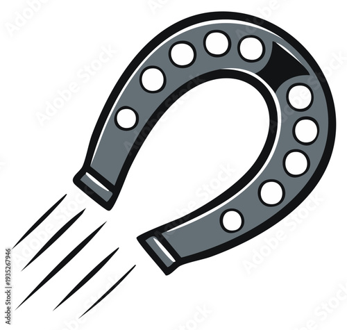 Cartoon lucky horseshoe icon with speed lines, vector illustration of success and good fortune