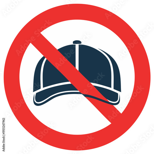 No caps sign, prohibited cap symbol, baseball hats not allowed vector illustration