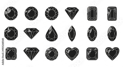 Collection of black diamonds in various cuts and shapes