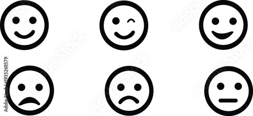 Emoticons set. Emoji faces collection. Emojis flat style. Happy and sad emoji. Line smiley face - stock vector. isolated on transparent background
