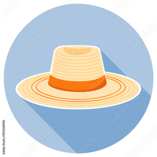 Elegant flat design straw hat with orange band perfect summer beach travel accessory icon