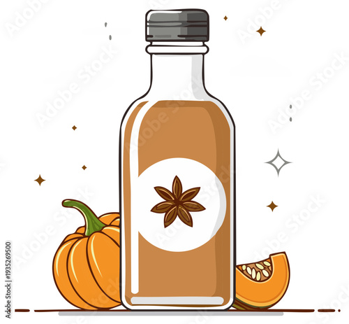 Pumpkin Spice Extract Bottle with Star Anise and Slice for Recipes