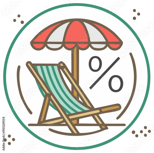 Summer Vacation Discount Deal with Beach Chair and Umbrella Icon Design