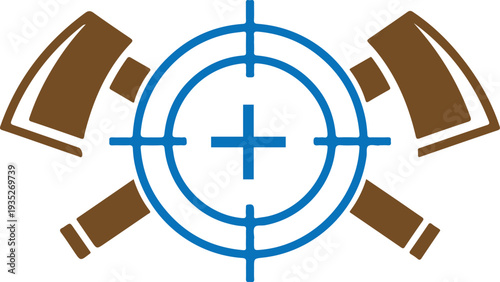Crosshairs targeting two crossed axes symbol brown blue colors on transparent background vector illustration