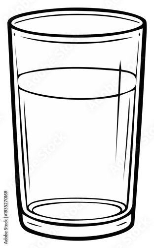 Simple Line Drawing of a Tall Glass Filled with Water