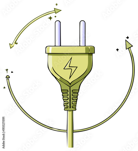 Electric Plug with Charging Symbol and Energy Flow Arrows Representing Power and Connection