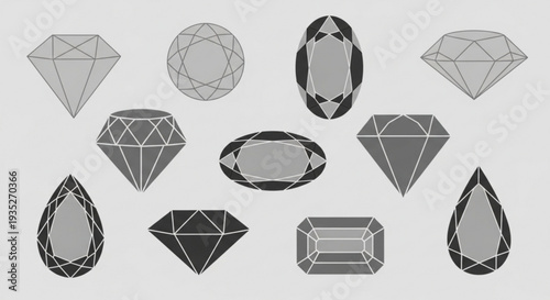 Collection of various cut diamonds in elegant grayscale