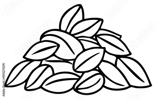 Pile of Almonds Outline Black and White Nuts Food Ingredient Illustration