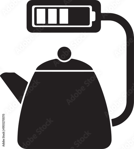 Kitchen electric kettle icon with battery charging indicator showing energy consumption and water heater