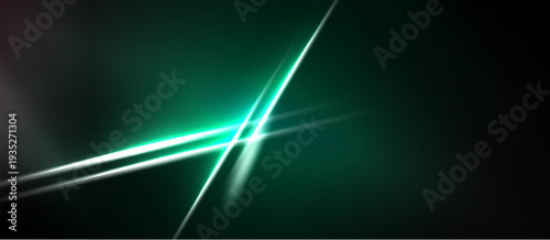 Abstract background features bright lines, gradients. Dark teal dominates composition, creating futuristic feel. Minimalist design.