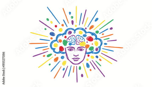Artificial intelligence thinking head concept with colorful cloud burst for creative brainstorm and cognitive computing technology