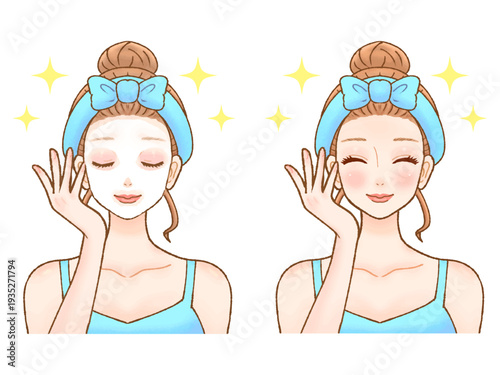 フェイスパックするスキンケア大人女性のイラスト素材2