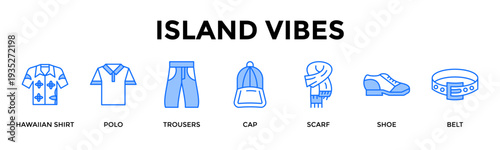 Island Vibes Icon Set Collection Pack Banner Web Vector Illustration  Concept Containing Relaxed Tropical Outfits For Sunny Leisure Moments