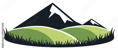 Mountain Landscape Logo with Green Hills and Snow Capped Peaks, Nature Icon Template for Eco Friendly Business