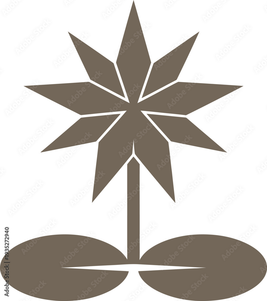 Obraz premium Stylized brown floral emblem with a central bloom and leaf shapes