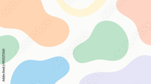 Gentle pastel-colored abstract background featuring a whimsical arrangement of flowing, organic shapes, creating a soft and modern aesthetic for design projects