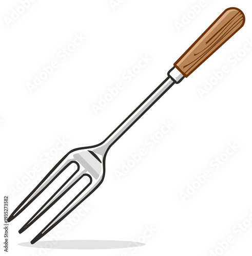 Silver Fork with Wood Handle: Realistic Vector Drawing of Kitchen Utensil