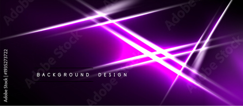 Dark purple background features bright neon lines, creating dynamic abstract design. Lines intersect, forming energetic visual effect.
