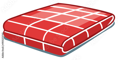 Red checkered folded blanket with rounded edges and shadow