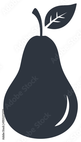 Elegant Pear Silhouette Fresh Fruit Icon Illustration with Leaf and Stem